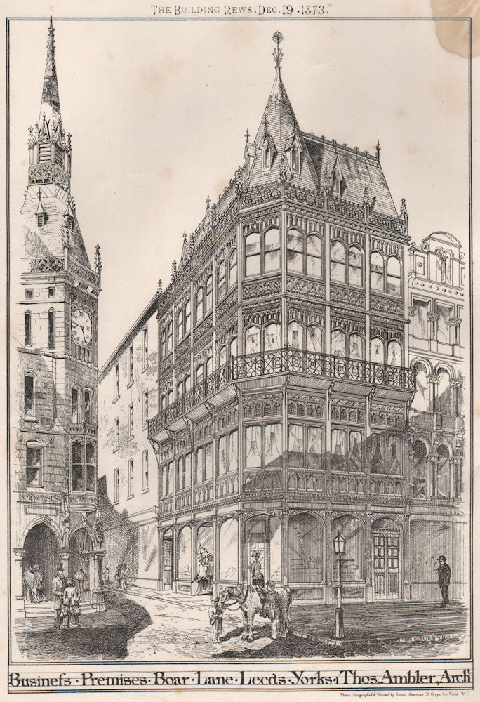 Business premises, Boar Lane, Leeds. Thos Ambler, Architect. Yorkshire 1873